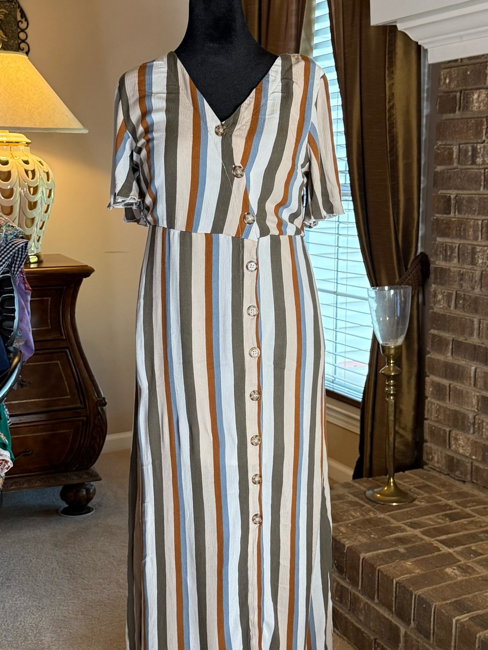J Gee Anthropologie Striped Maxi Dress XL | 1940s Inspired